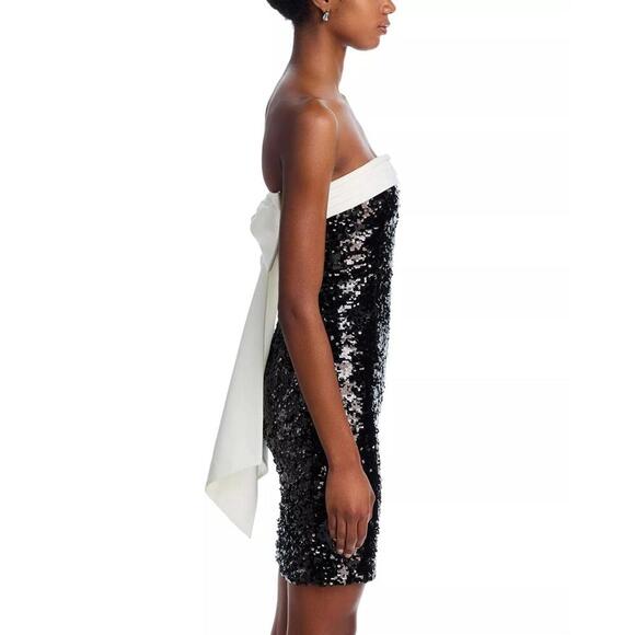 550$ Alice & Olivia Sibella Sequin Bow Strapless Bodycon Dress Size 12 Black - Picture 2 of 5